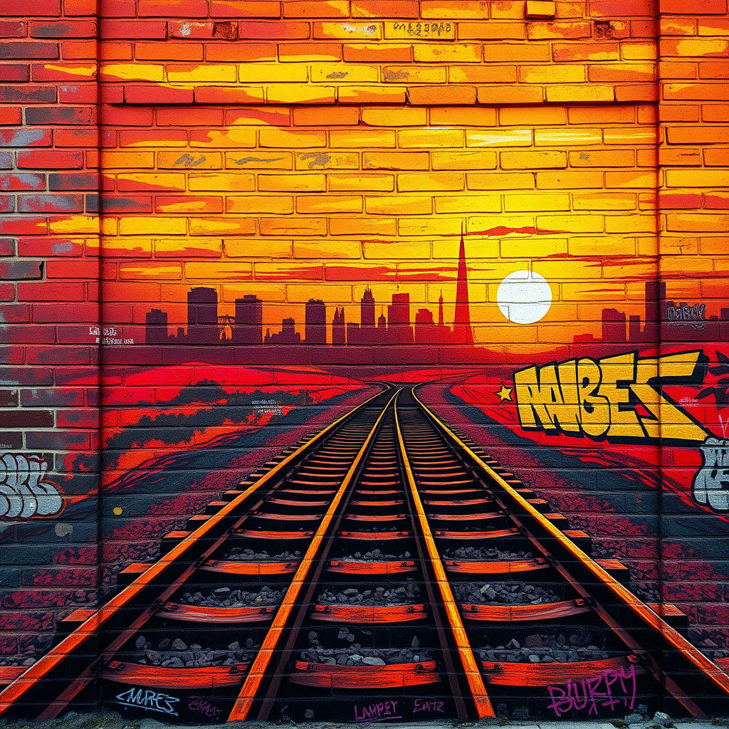 Urban Street Art Mural with Sunset