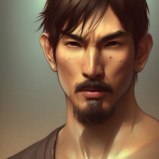 Japanese Villager Portrait in Digital Art Style