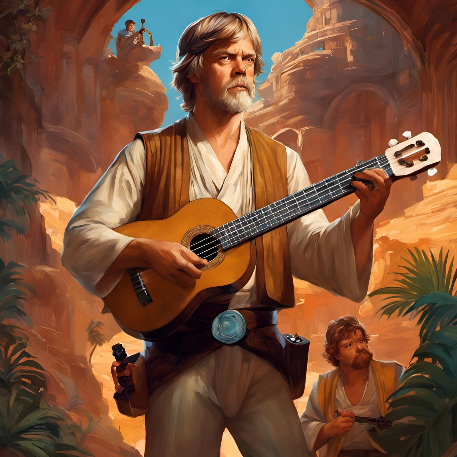 Luke Skywalker Portrait with Ukulele, Digital Illustration