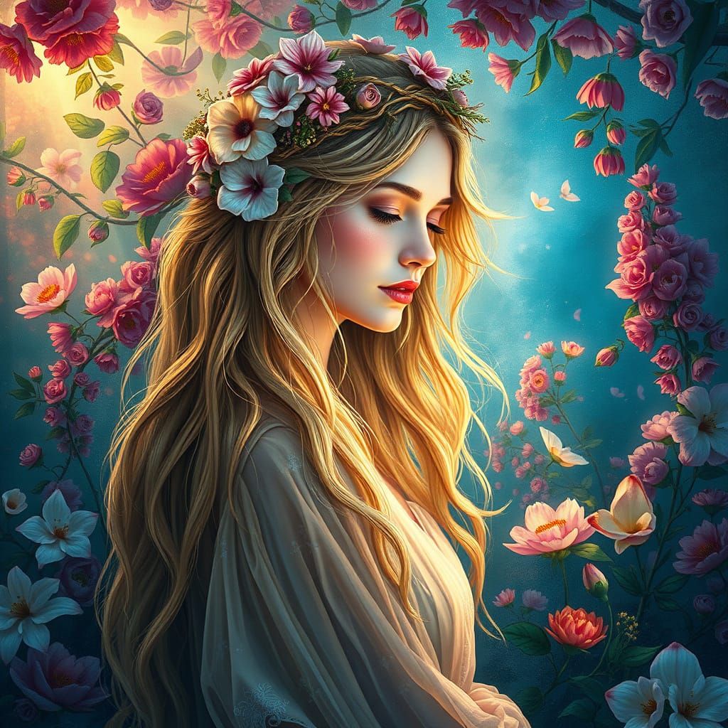 Majestic Goddess of Nature in Ethereal Bloom