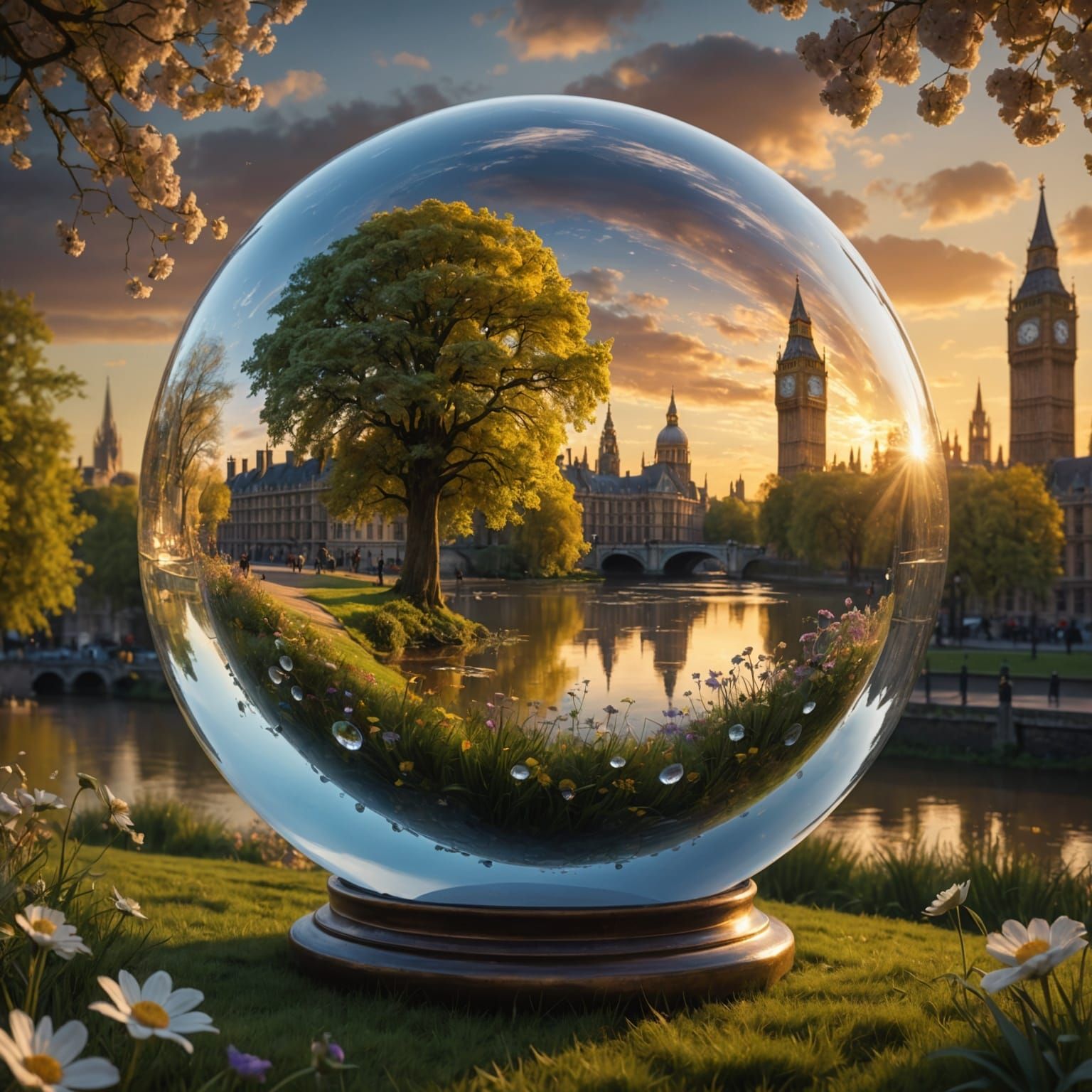 London Cityscape in Crystal Ball at Sunset