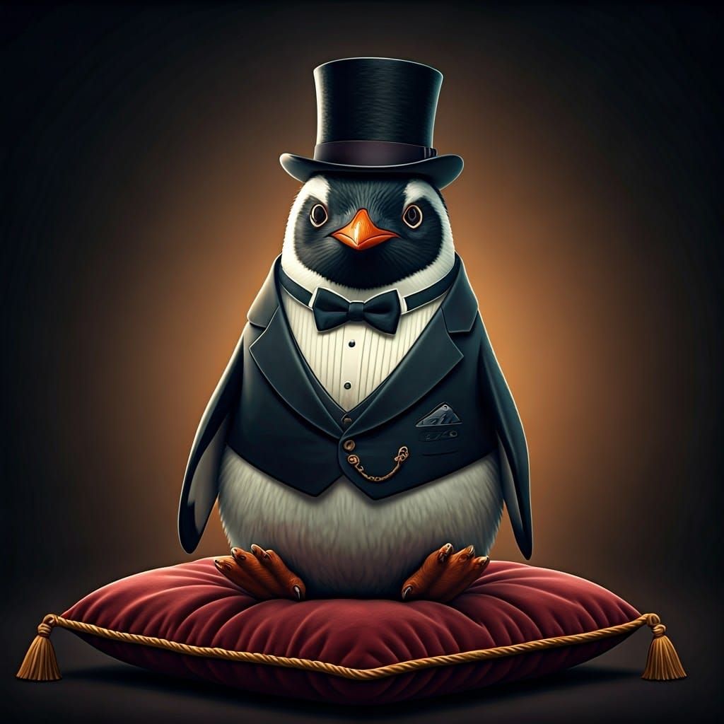 Penguin in Tuxedo: An Art Deco Oil Painting
