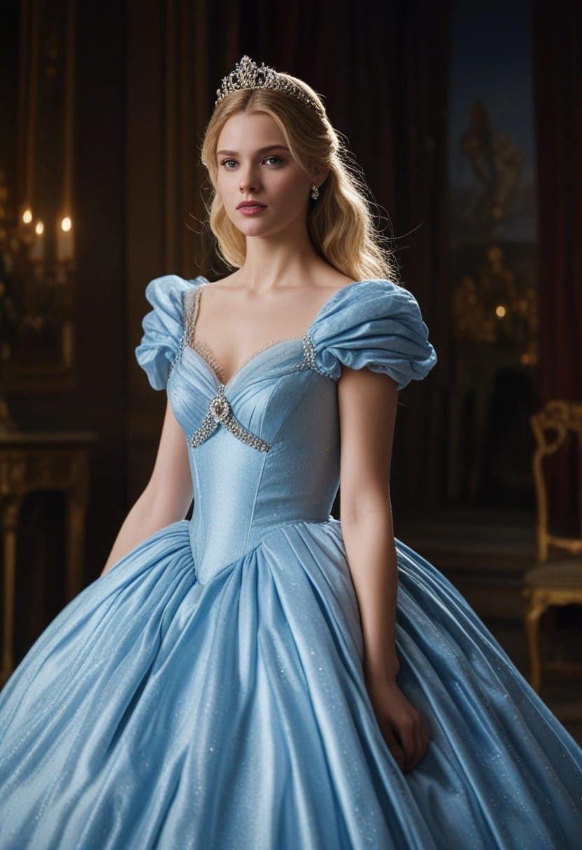 Cinderella in a Blue Gown: Romantic Oil Painting