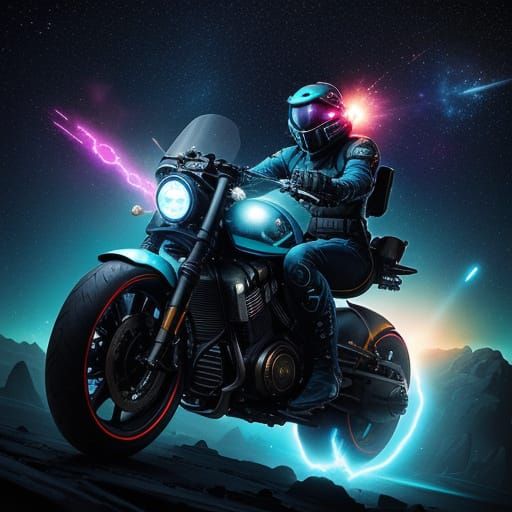 Cosmic Biker Queen Rides Across Asteroid Sea