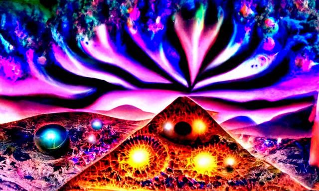 Psychedelic Astral Being in Cosmic Sci-Fi Landscape