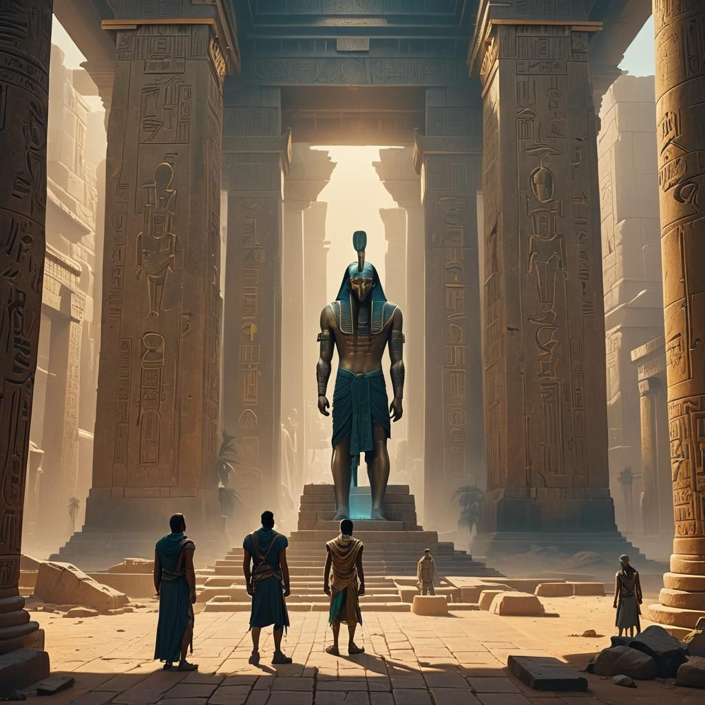 Thoth Consoles Horus in Ancient Temple
