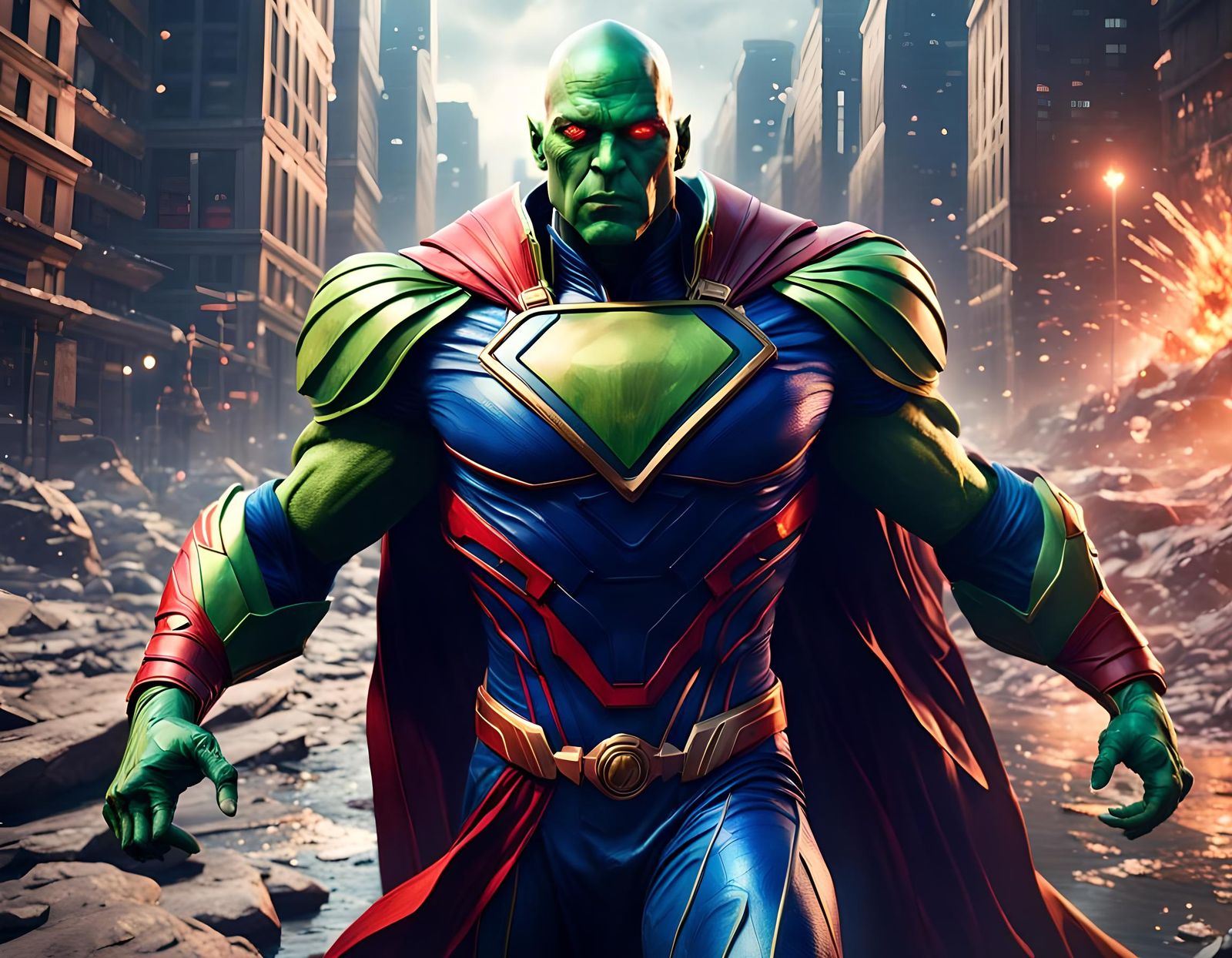 Martian Manhunter Portrait in Detailed Matte Painting Style