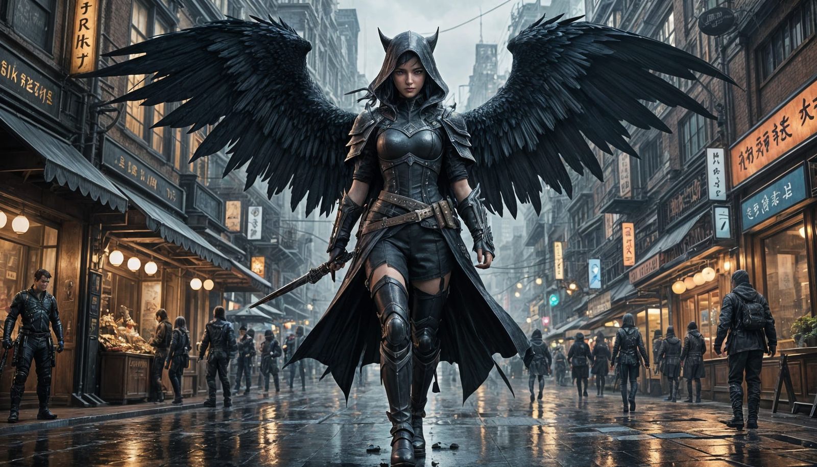 Cyberpunk Shadow Assassin in Epic Cityscape