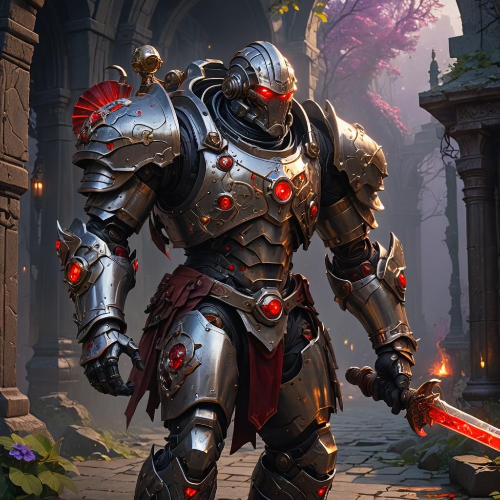 Warforged Cleric with Glowing Warhammer, Dark Fantasy Art