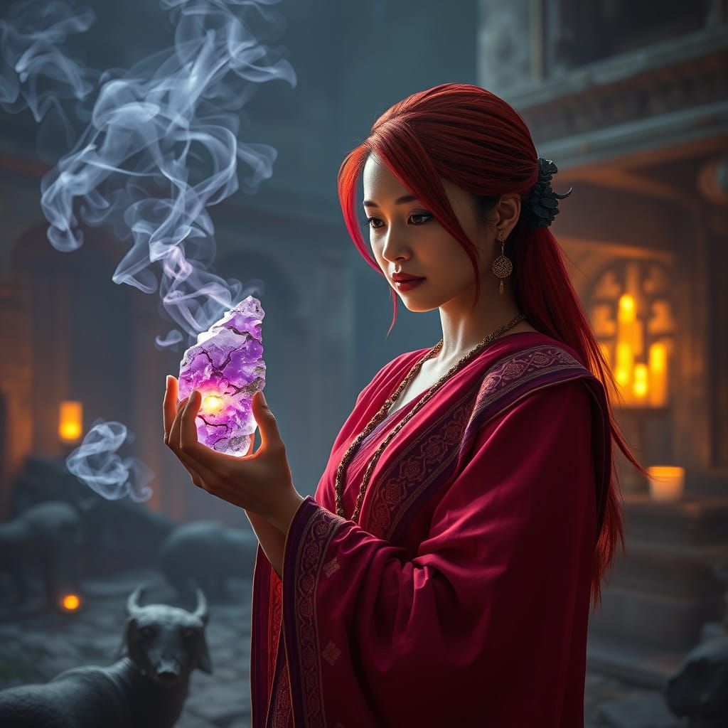 Red Hair South Asian Woman in Ancient Ruin Sampot Inspired L...