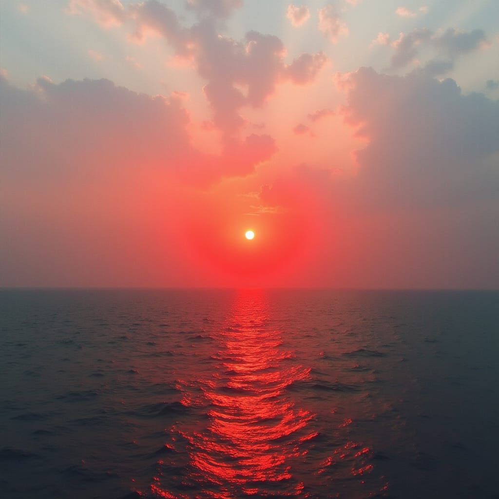 Surreal Red Sea Under Gray Sky