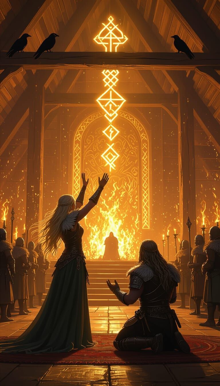 Valkyrie Blessing Warrior in Radiant Nordic Hall