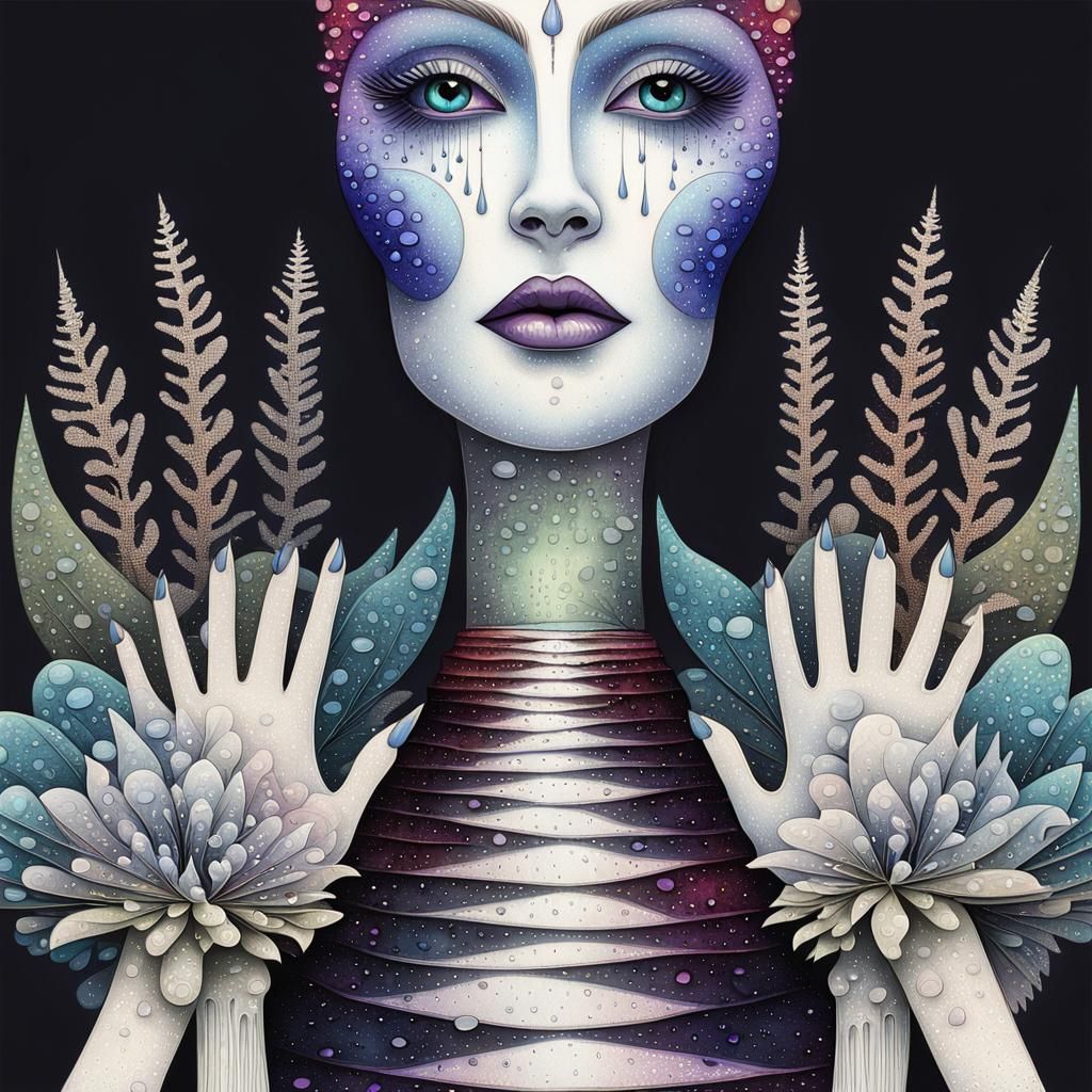 Fairy on Mushroom with Cubist Wings in Abstract Forest