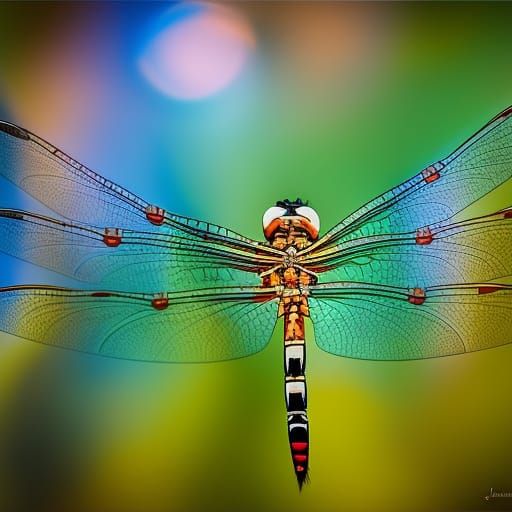 Blue and Green Dragonfly in Splash Art Style