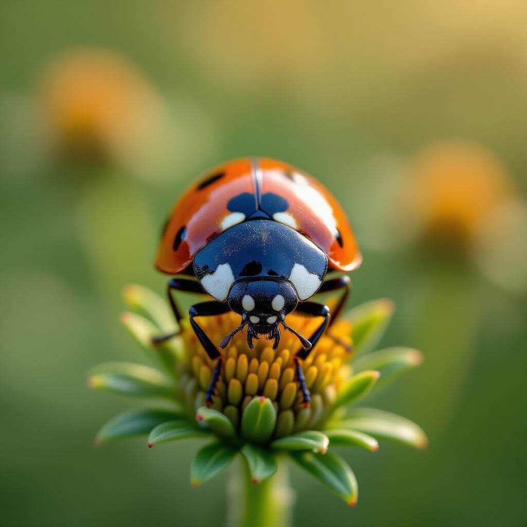 Detailed Macrophotography of a Ladybug with Bokeh