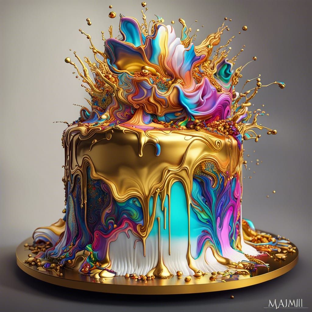 Baroque Wedding Cake with Colorful Ink Effects