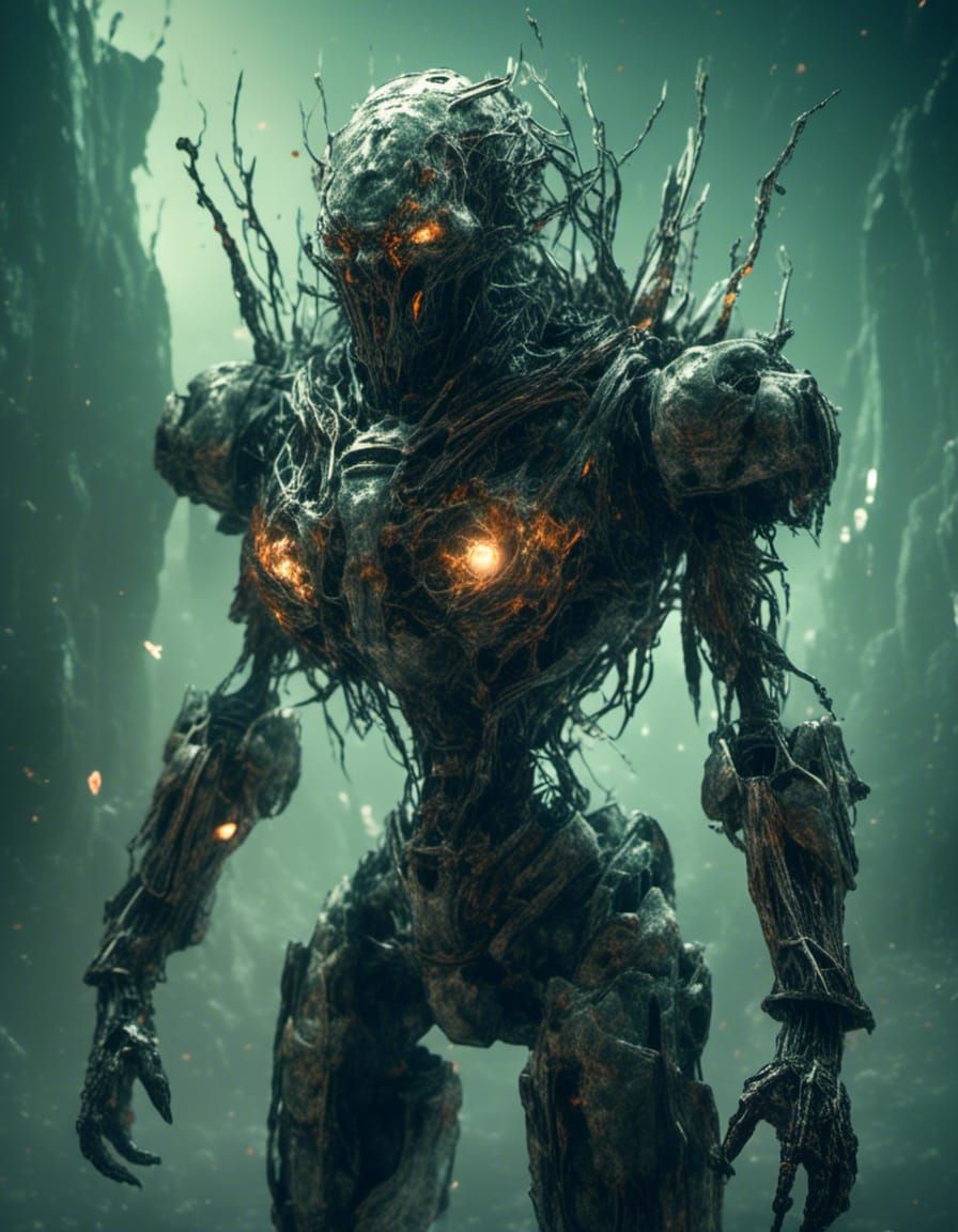 Magma Bear Robot: Demonic Bioluminescent Portrait