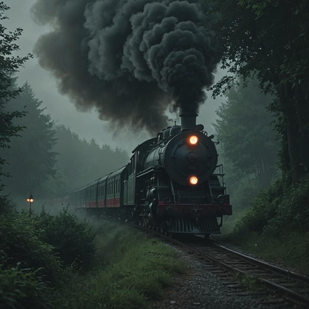 Ominous Steam Train in Dark Fantasy Landscape