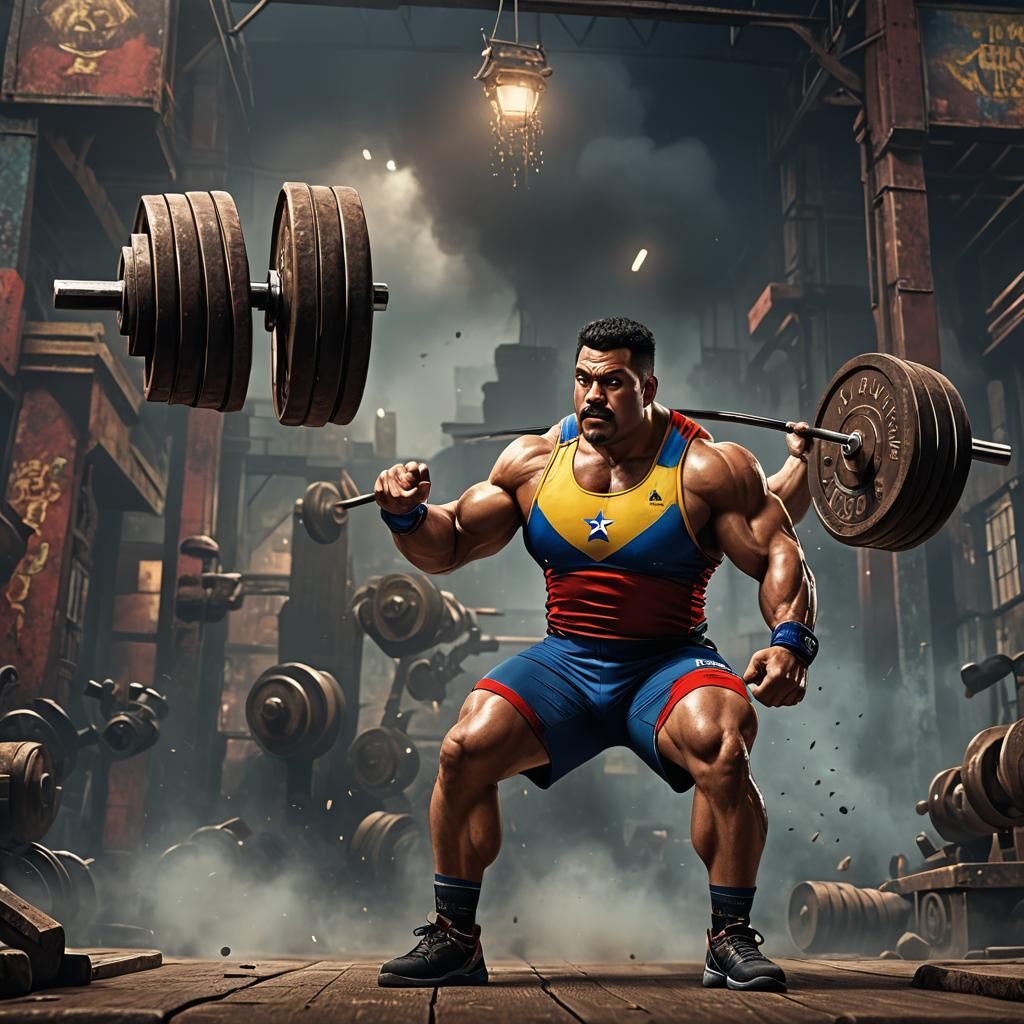 Venezuelan Weightlifter: Detailed Fantasy Concept Art