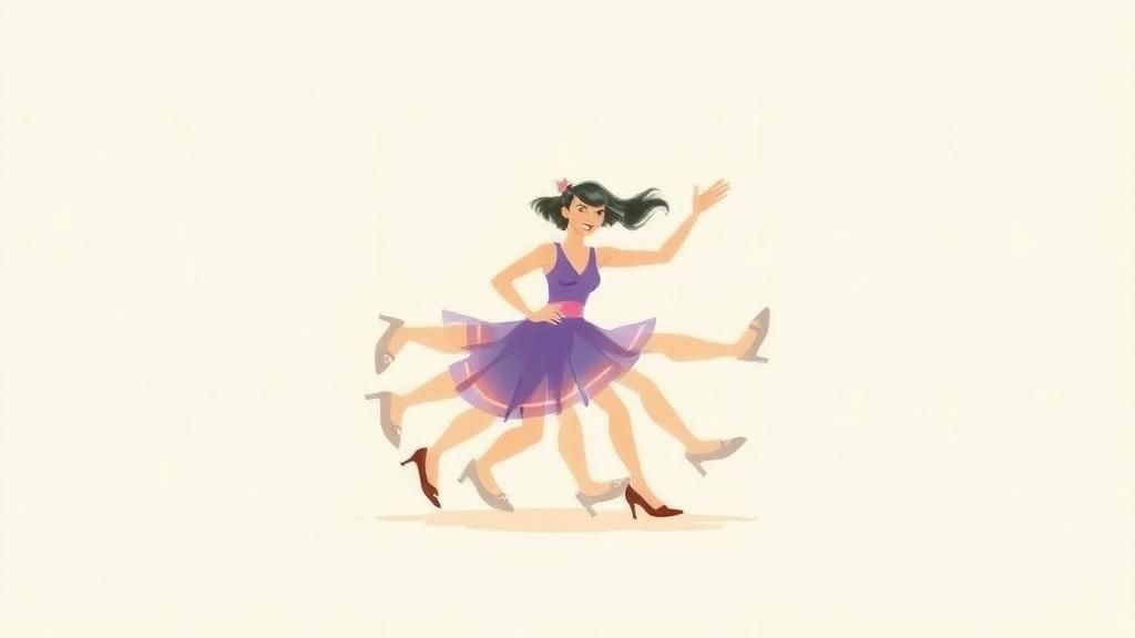 Dynamic Woman Tap Dancing in Cartoon Style