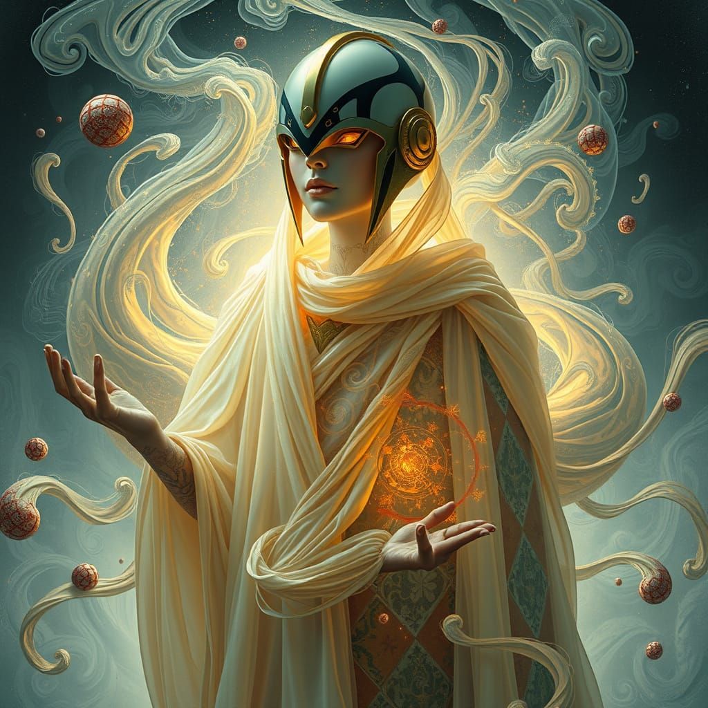 Translucent Figure Embracing Madness in Surreal Dreamscape