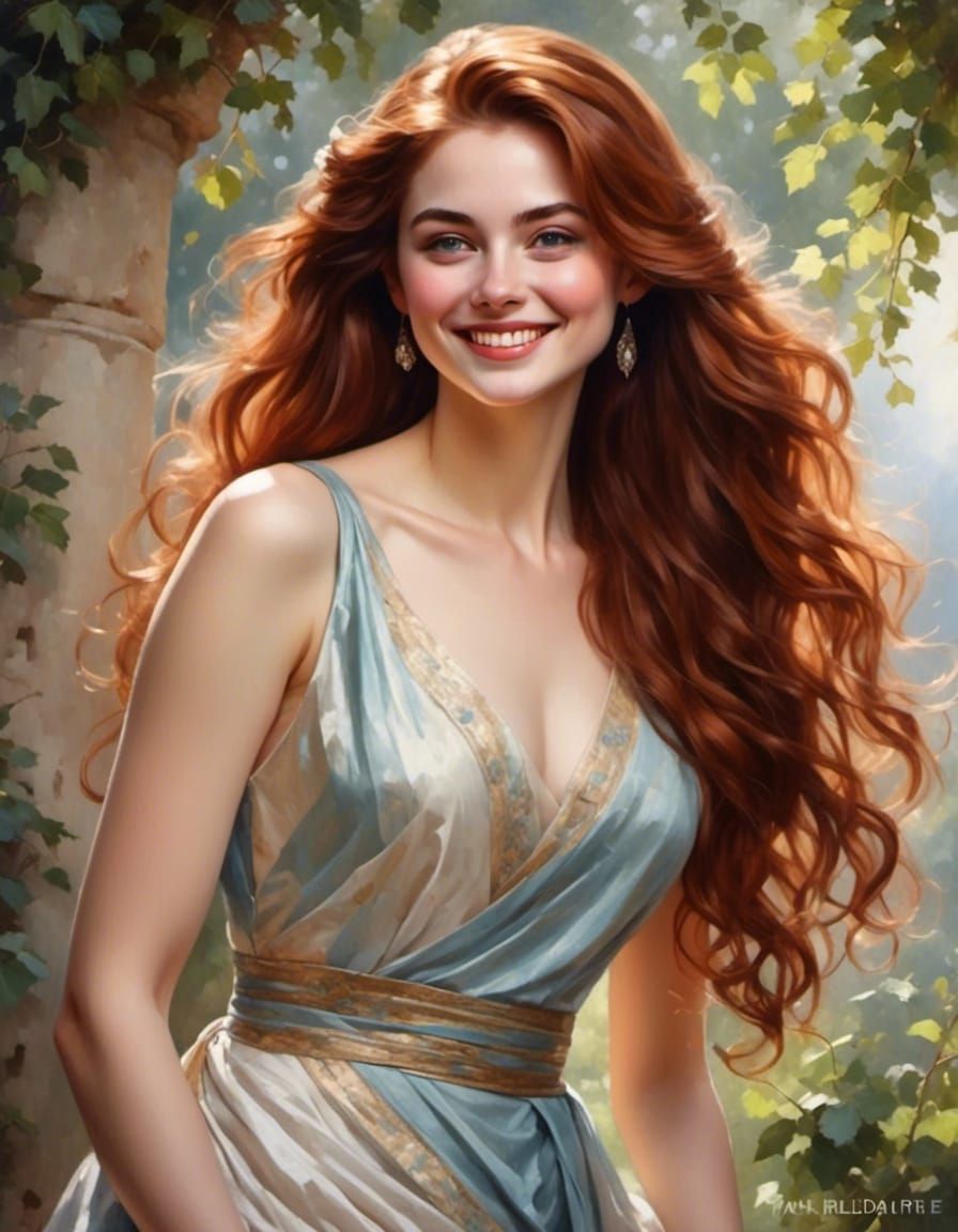 Joyful Auburn-Haired Woman Portrait in Fantasy Style