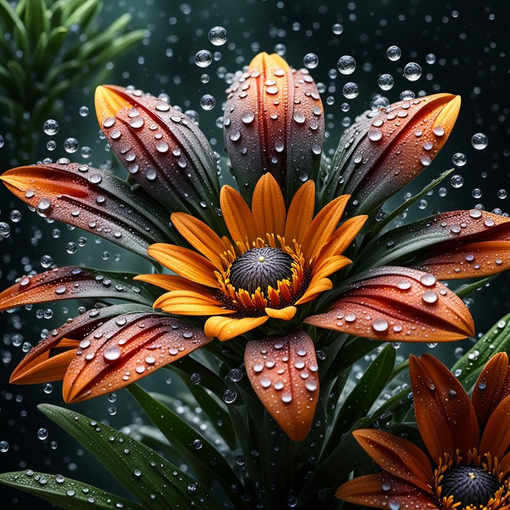 Gazania Flower with Dew Drops: Digital Painting