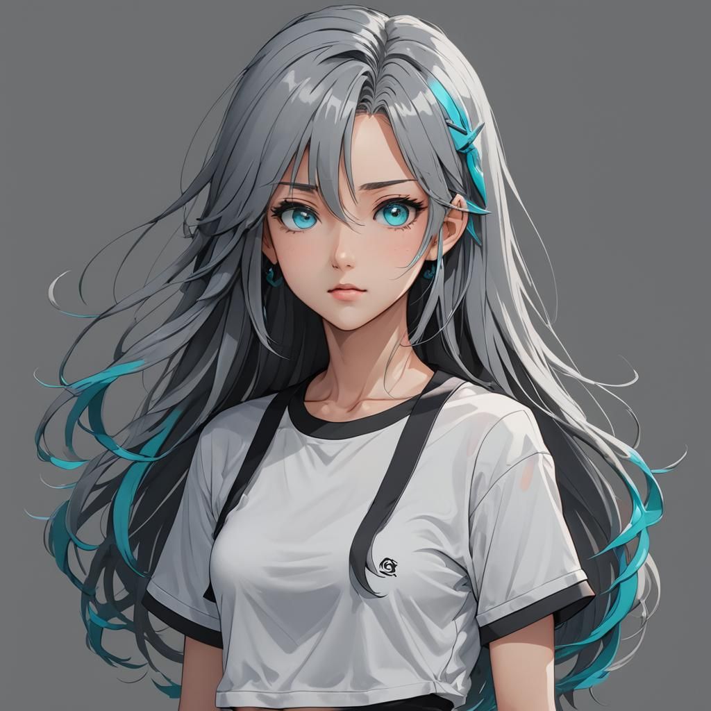 Anime Girl with Gray Hair in Cel-Shaded Manga Style