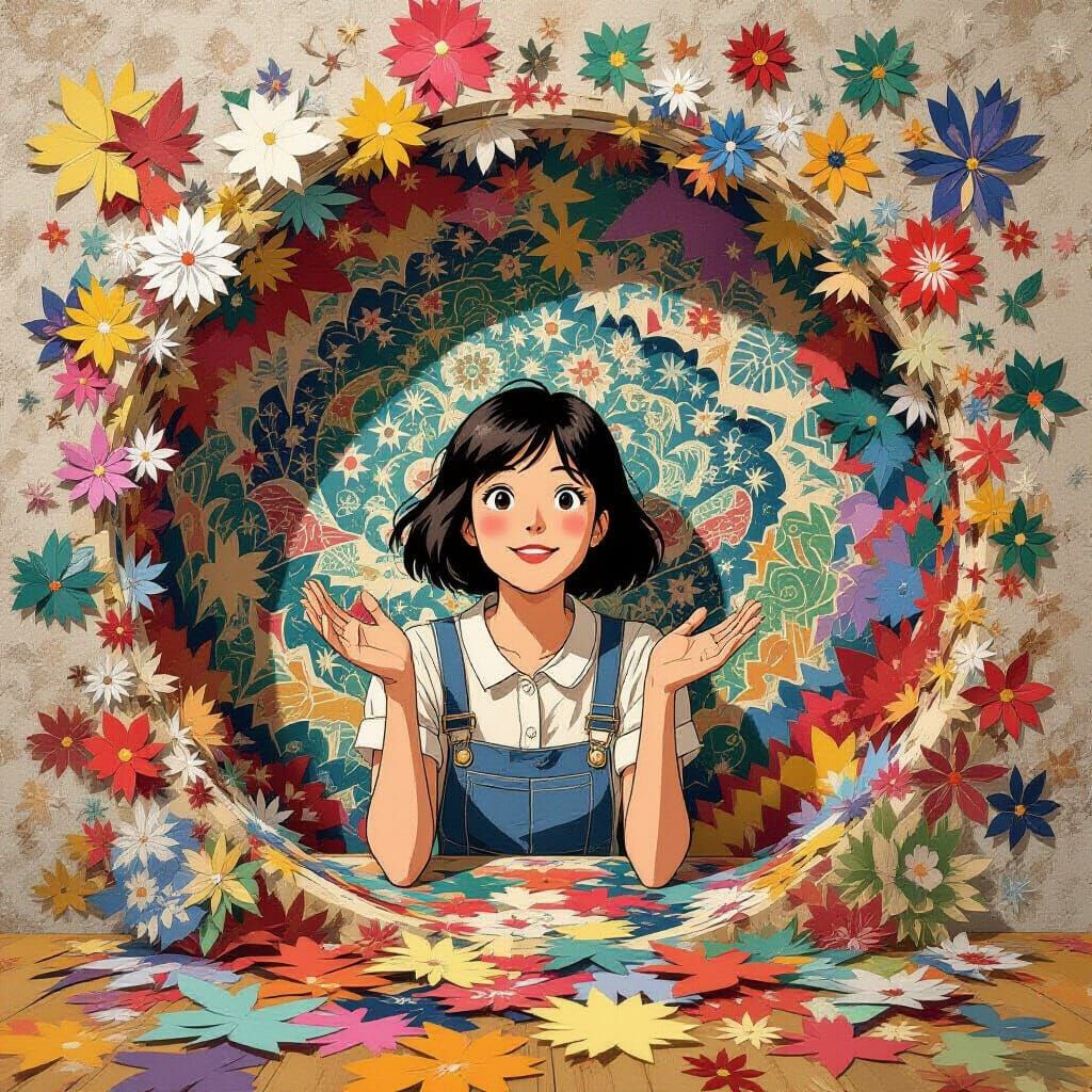 Whimsical Paper Collage in Detailed, Vibrant Style