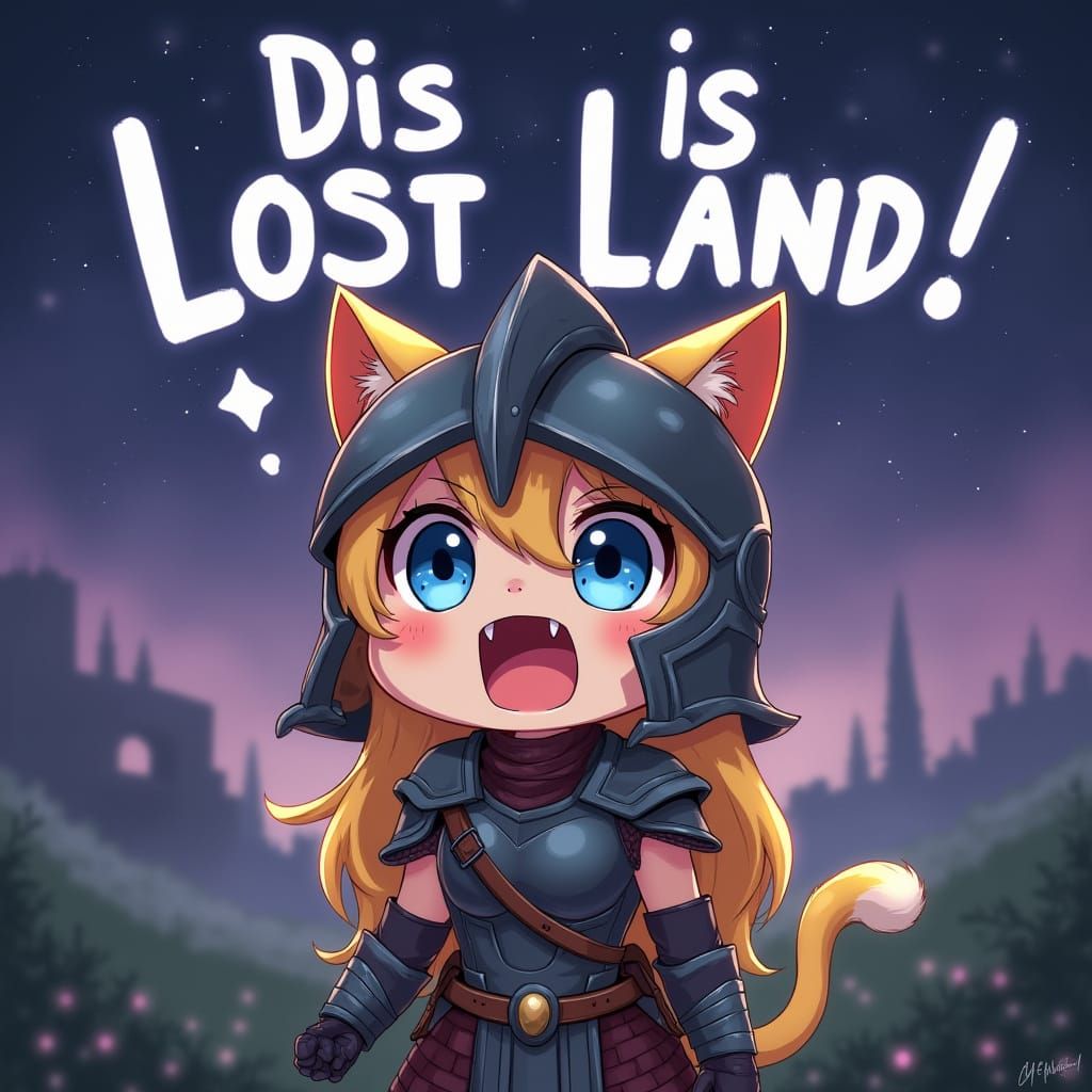 Anime Catgirl Warrior in Spartan Armor Stands on Battlefiedn...