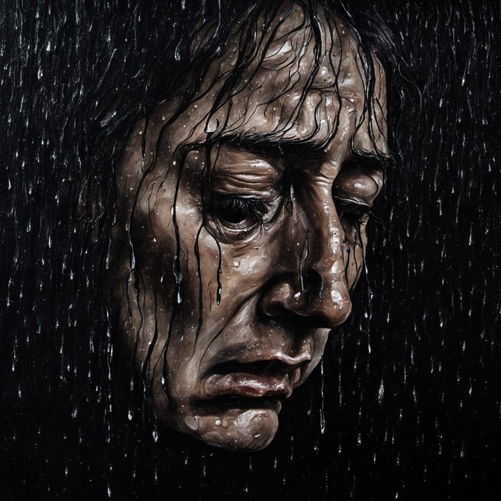 Expressionist Painting of Crying Person in Surrealism