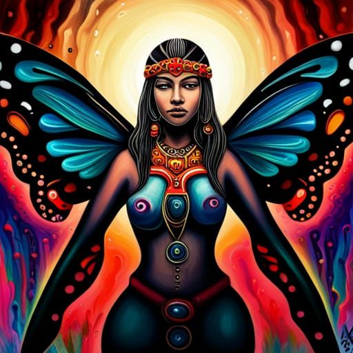 Ītzpāpālōtl: Obsidian Butterfly Goddess in Graffiti Art