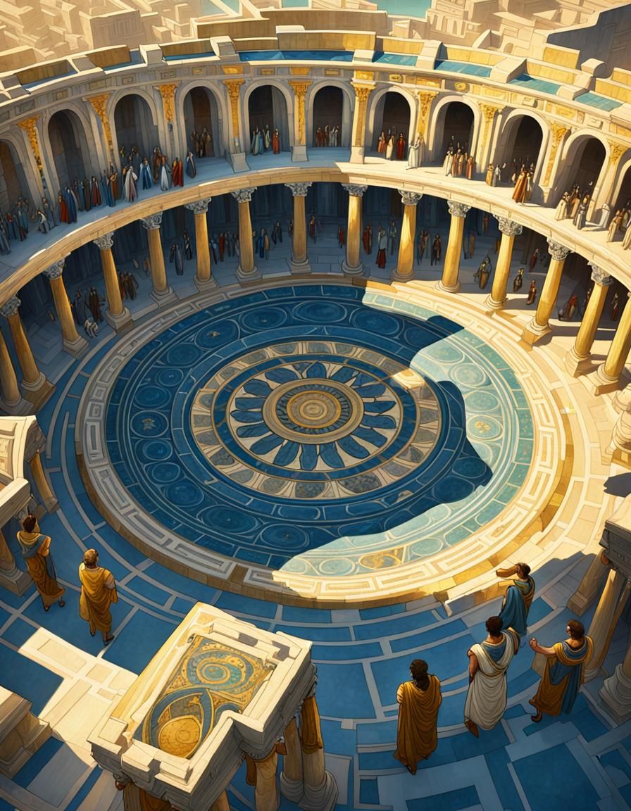 Greek Scholars Debate in Golden Light, Art Nouveau