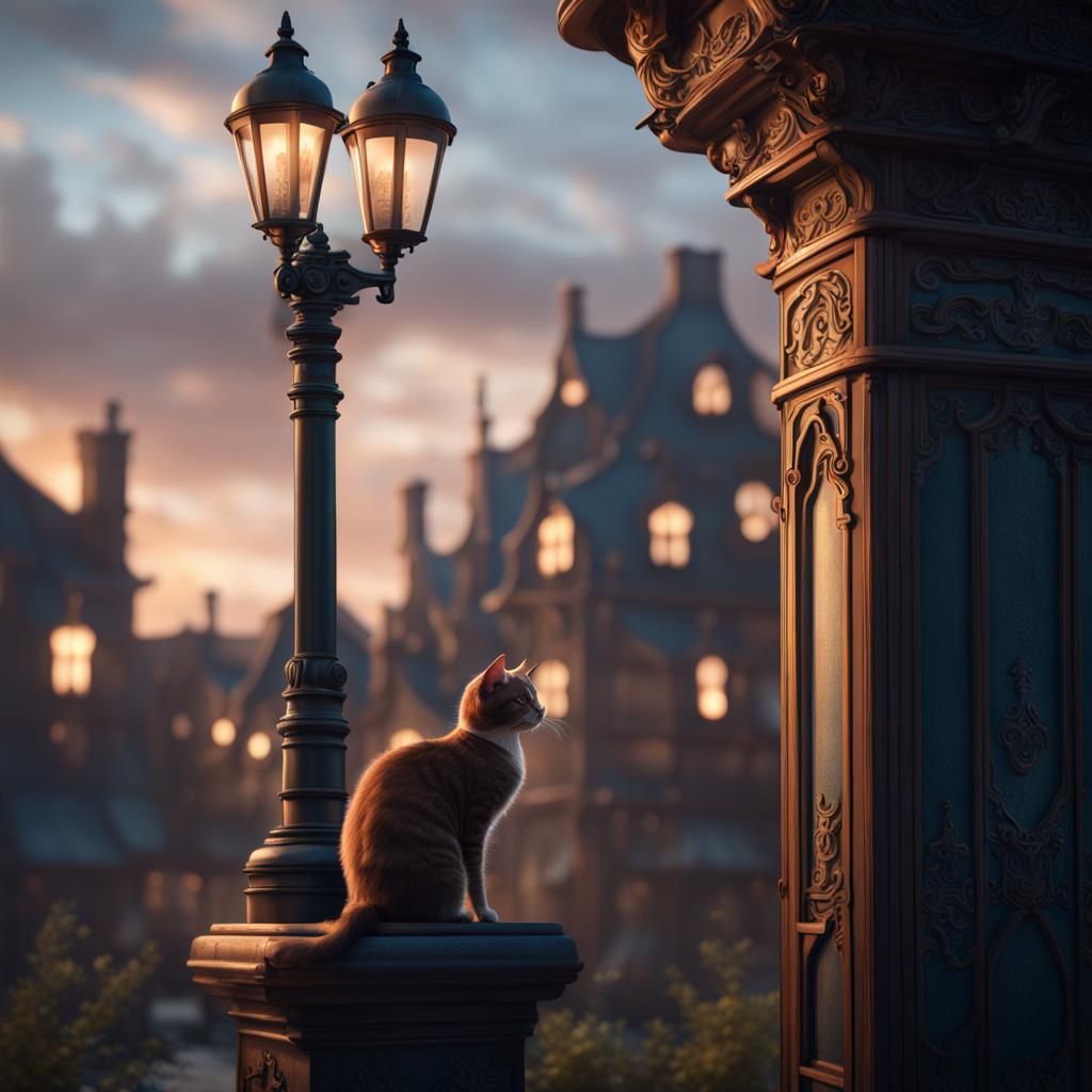 Cat and Lamp Post: Fantasy Concept Art