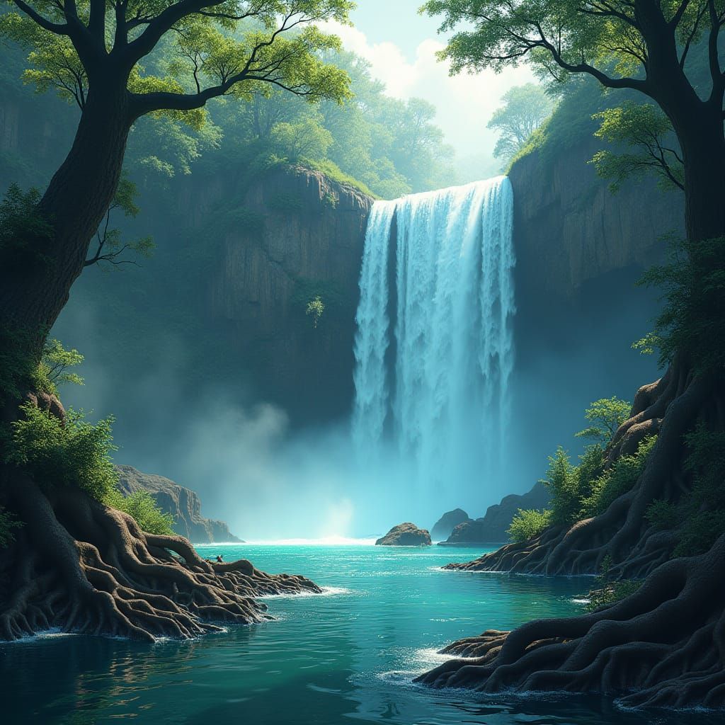 Majestic Waterfall with Ethereal Luminescence