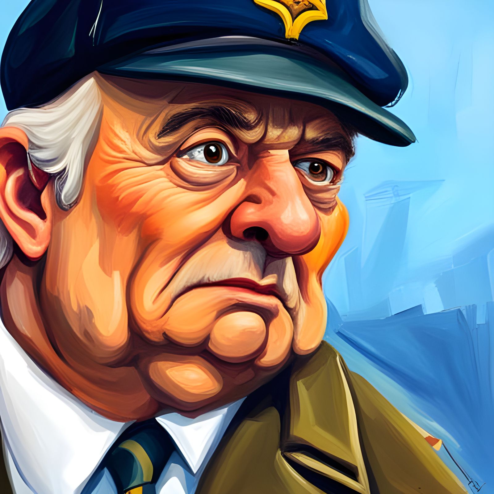 Grumpy Cartoon Cab Driver Oil Painting