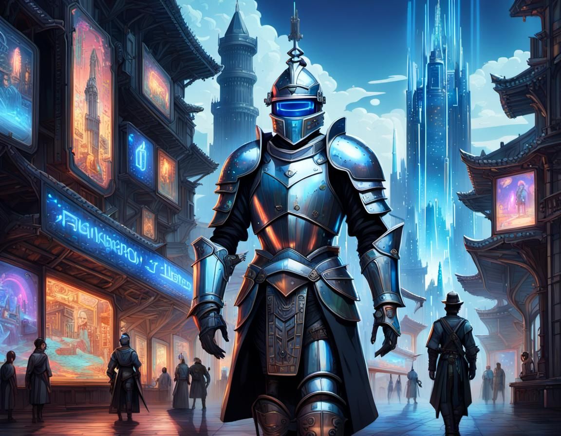 Futuristic Cityscape Merges with Ancient Ruins