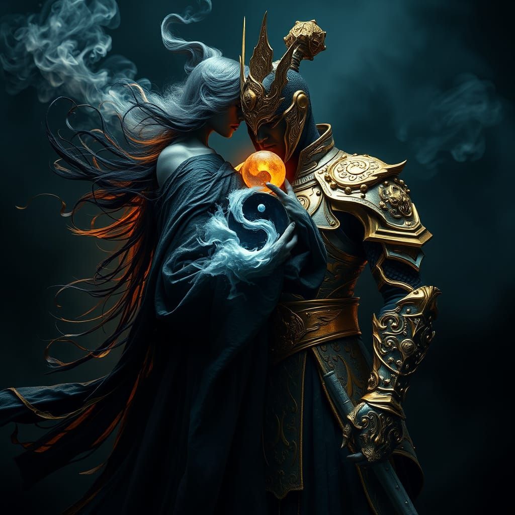 Mystical Goddess and God Entwined in Harmony