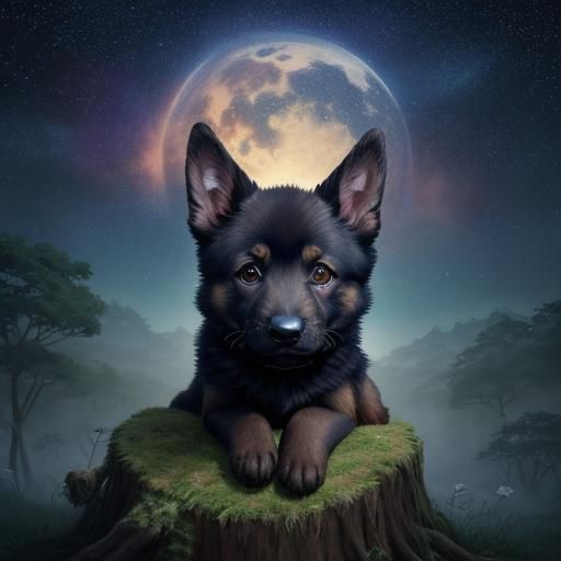 Anime German Shepherd Puppy in Ghibli Style