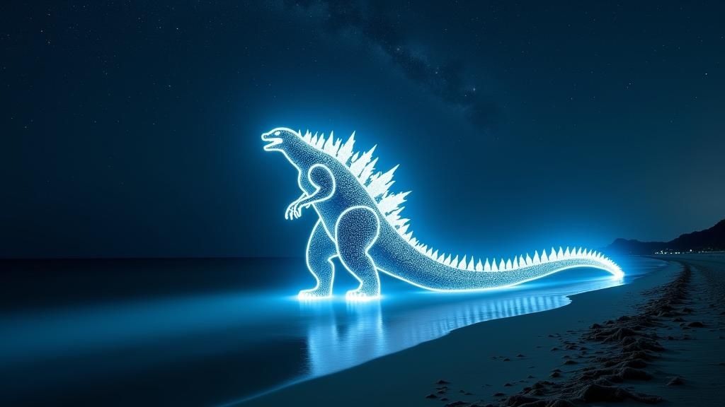 Godzilla Drawn in the Stars with Light Trails
