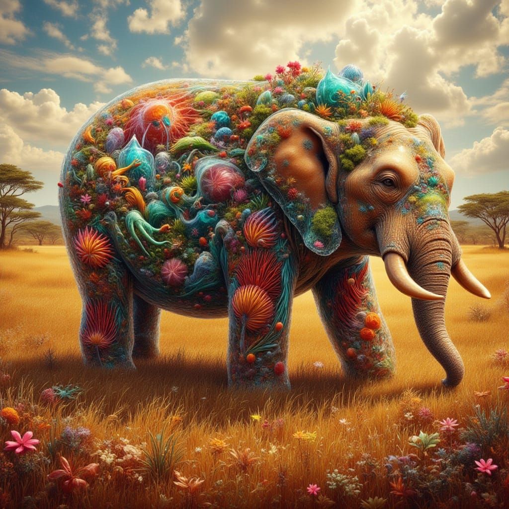 Elephant with Indian Patterns in Digital Art Style