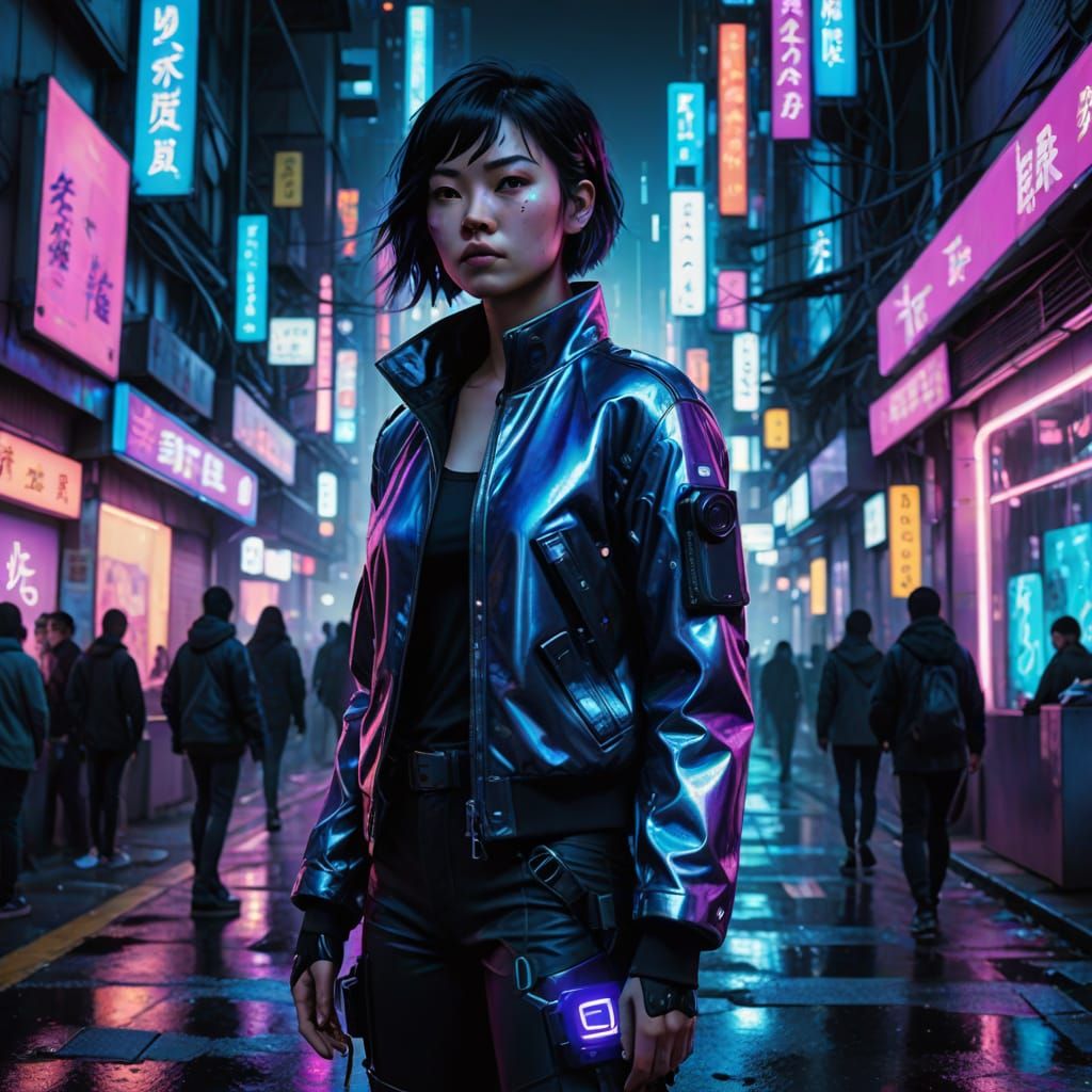 Cyberpunk Goddess in Neon Cityscape