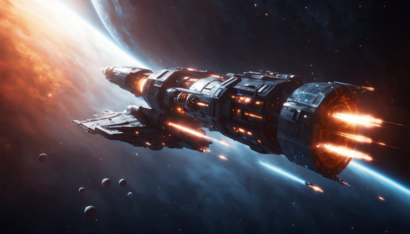 Epic Nomad Class Star Ship in Hyper-Realistic Space Orbit