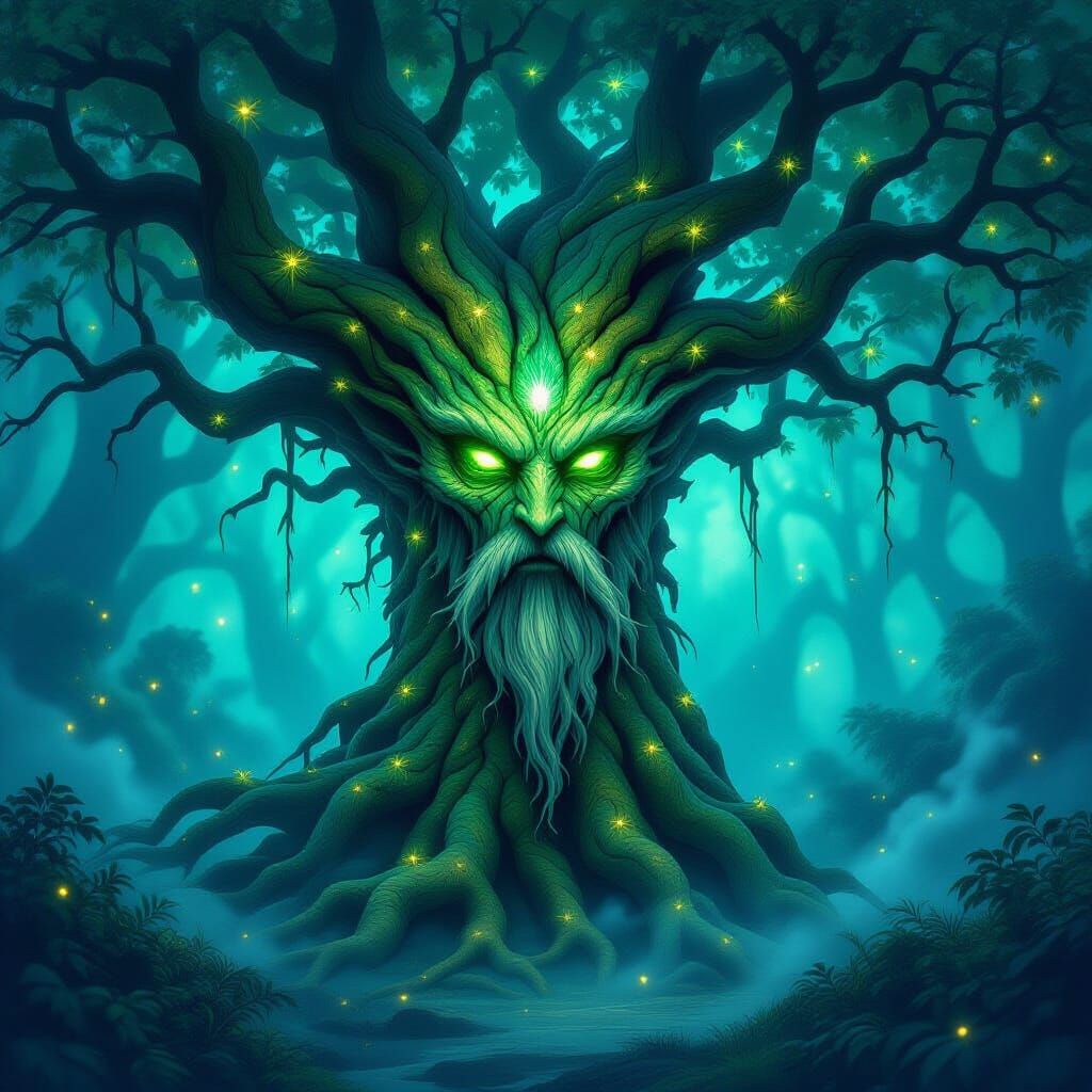 Ancient Tree Spirit in Mystical Forest