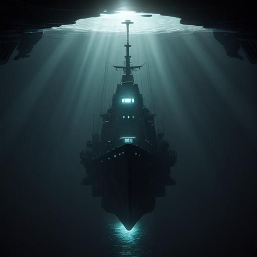 Abandoned Spacecraft at Point Nemo in Cinematic Style