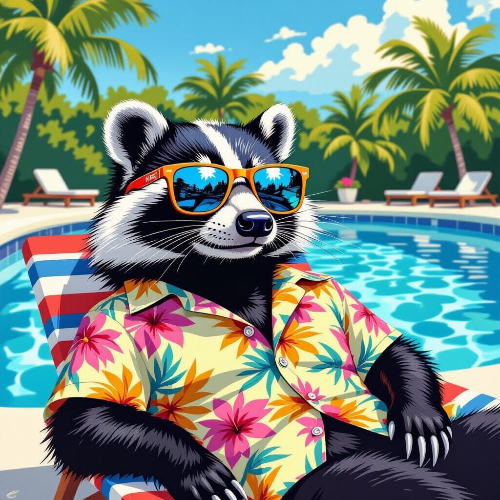 Skunk Lounging Poolside in Pop Surrealism Style