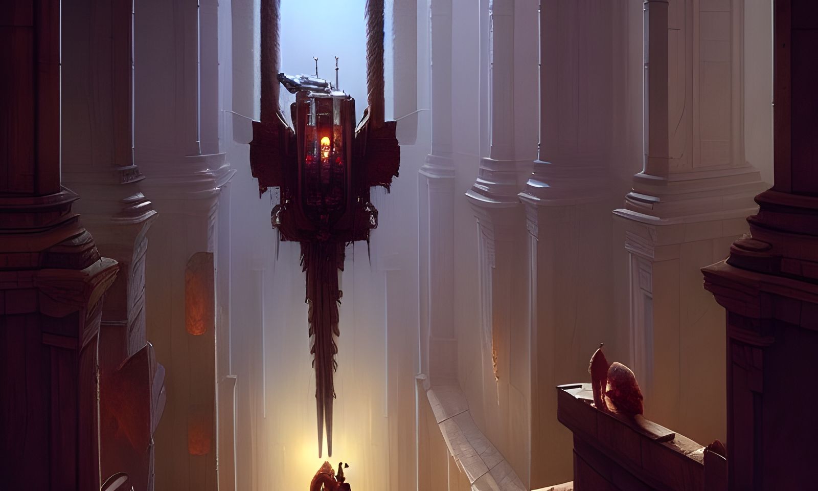 Dark Fantasy Stairwell Escape in Surreal Style