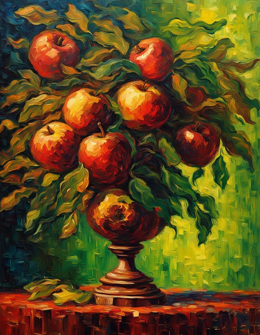 Impressionist Masterpiece: Ripe Red Apple in Ornate Frame