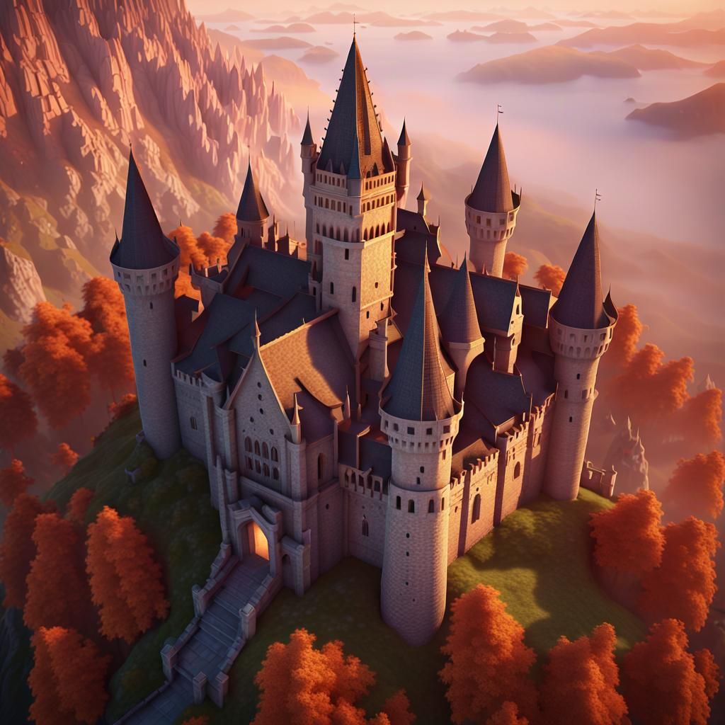 Misty Medieval Castle at Sunset: 3ds Max Architecture