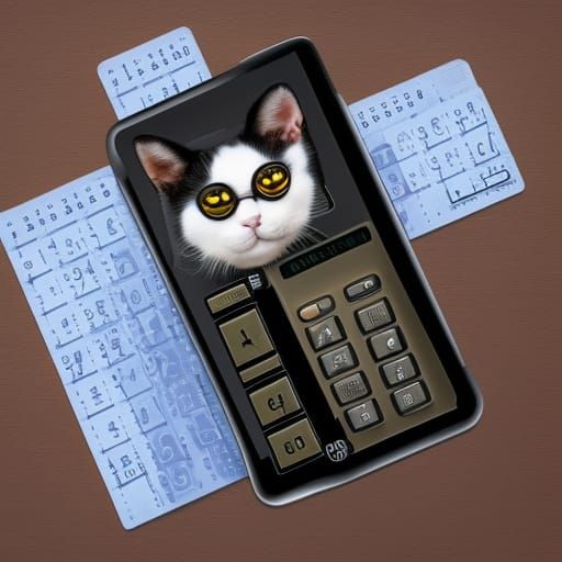 Steampunk Tuxedo Cat Calculates in Garden